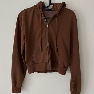 Brandy Melville Brown Christy Cropped Zip Hoodie